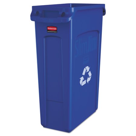 Rubbermaid Commercial Slim Jim Recycling Container w/Venting Channels, Plastic, 23 gal, Blue FG354007BLUE